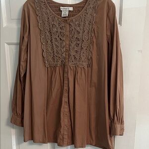 Roaman's Brown Lace Accent Tunic Boho Prairie Cottage sz 20W